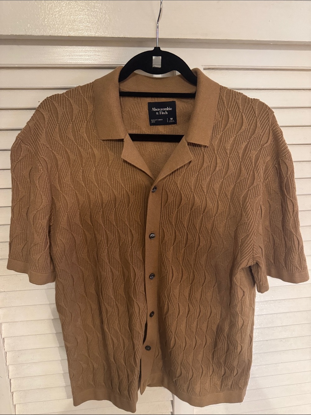 Abercrombie & Fitch Men’s Camel Brown Knit Short-Sleeve Polo